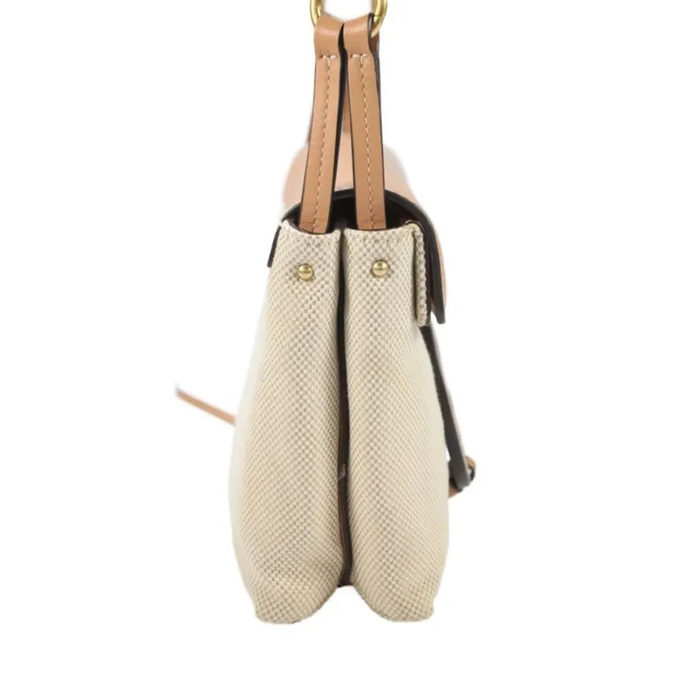 Tory Burch Womens Canvas Leather Logo Crossbody Handbag Beige Brown